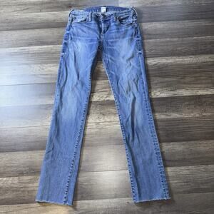 True Religion Cora Jeans Womens 26 Mid Rise Straight Light Wash Raw HemDenim Y2K